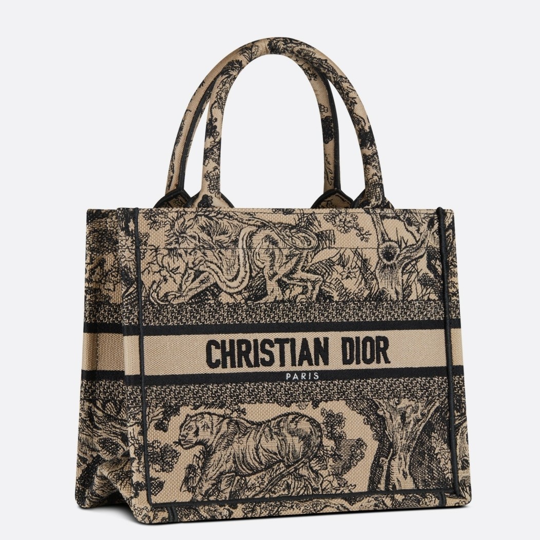 Replica Dior Small Book Tote Bag In Brown Toile de Jouy Embroidery