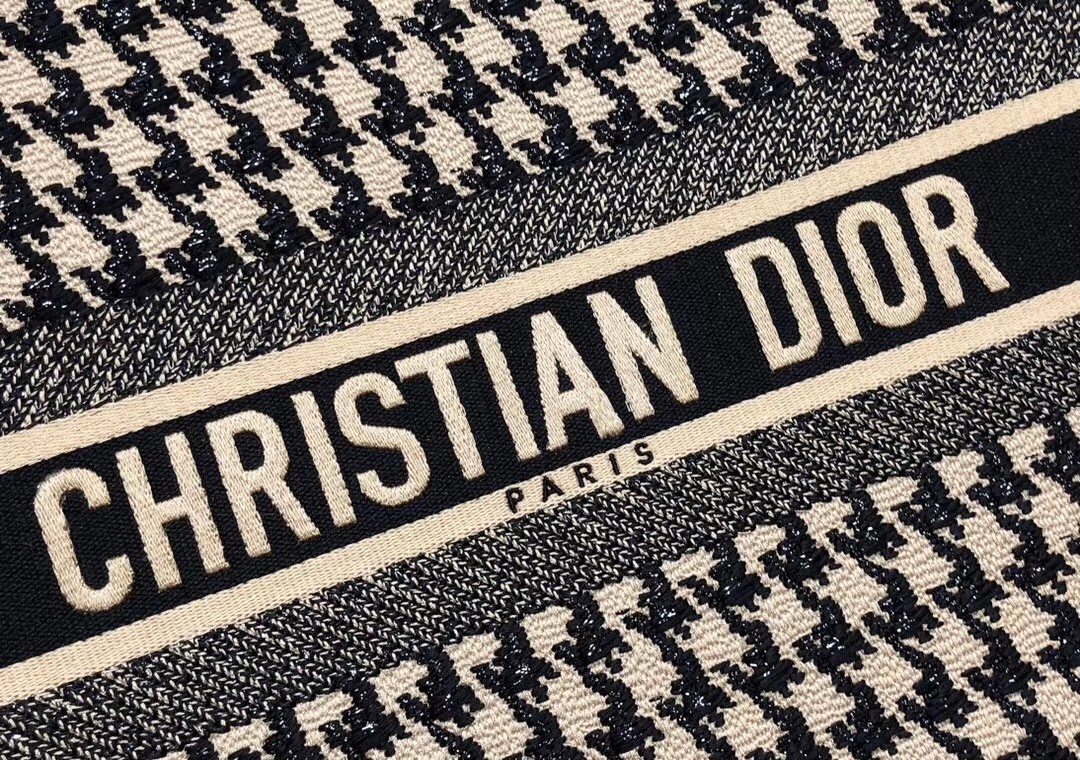 D*or book tote bag in houndstooth embroidery canvas