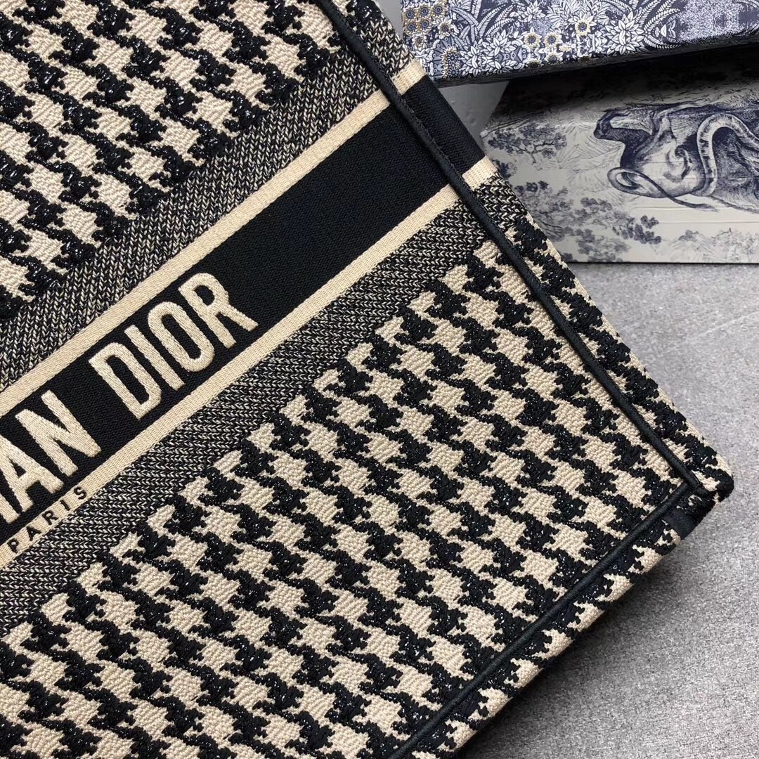 D*or book tote bag in houndstooth embroidery canvas