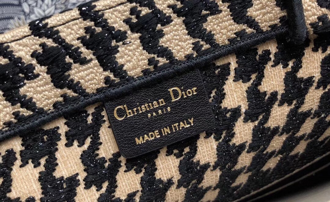 D*or book tote bag in houndstooth embroidery canvas