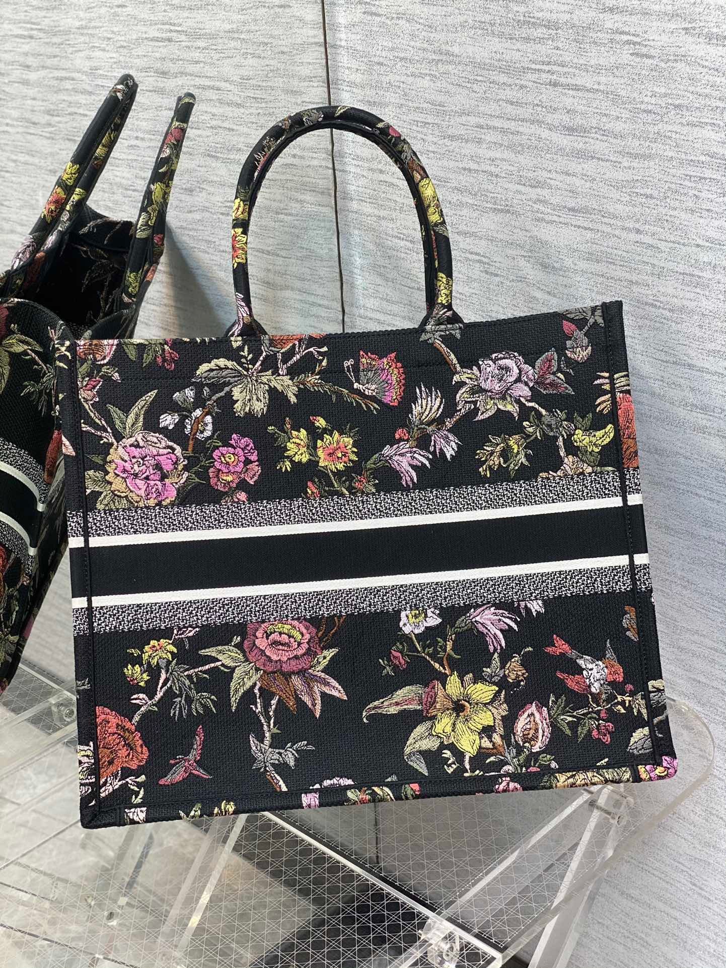 Replica Dior Large Book Tote Bag In Black Multicolor Jardin Botanique ...