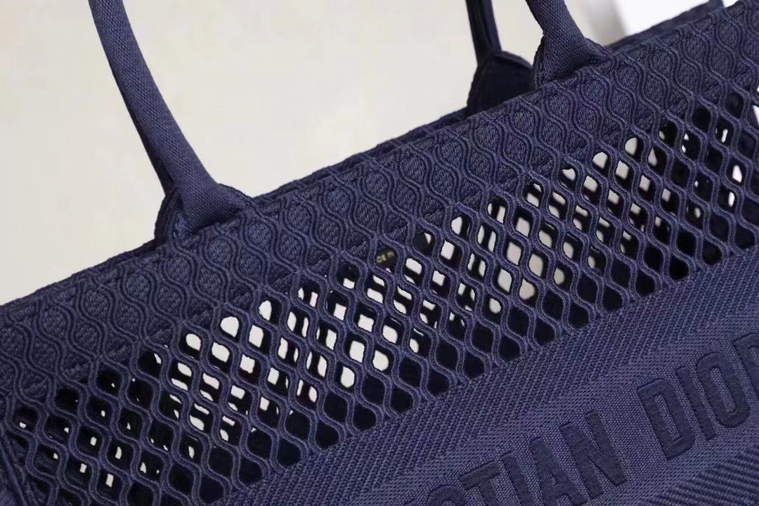 D*or book tote bag in blue mesh embroidery