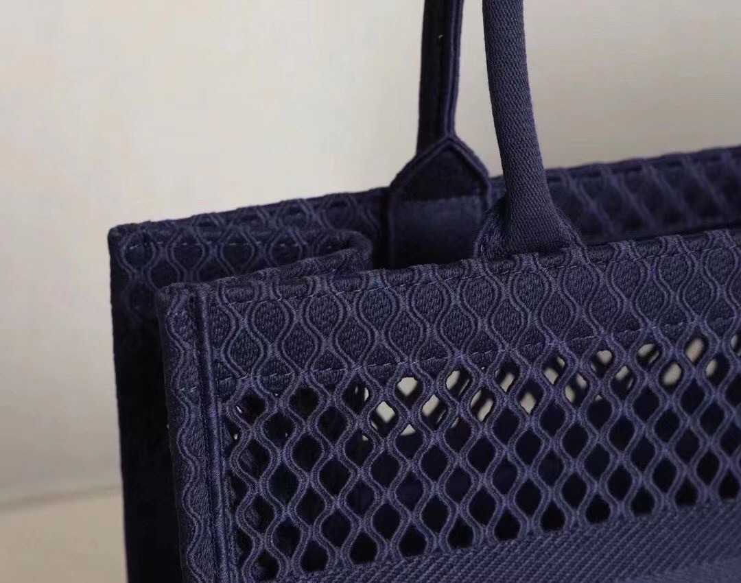 D*or book tote bag in blue mesh embroidery