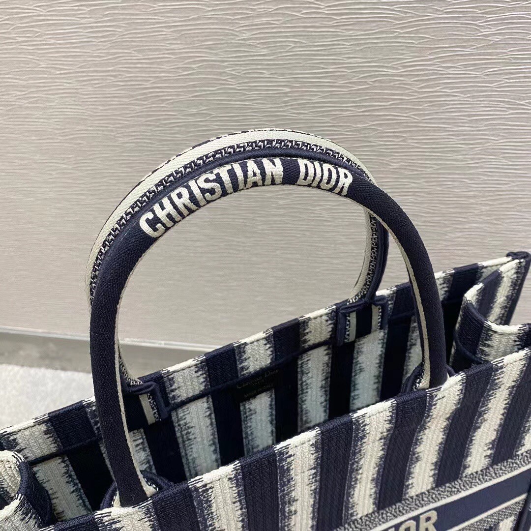D*or book tote bag in blue stripes embroidery