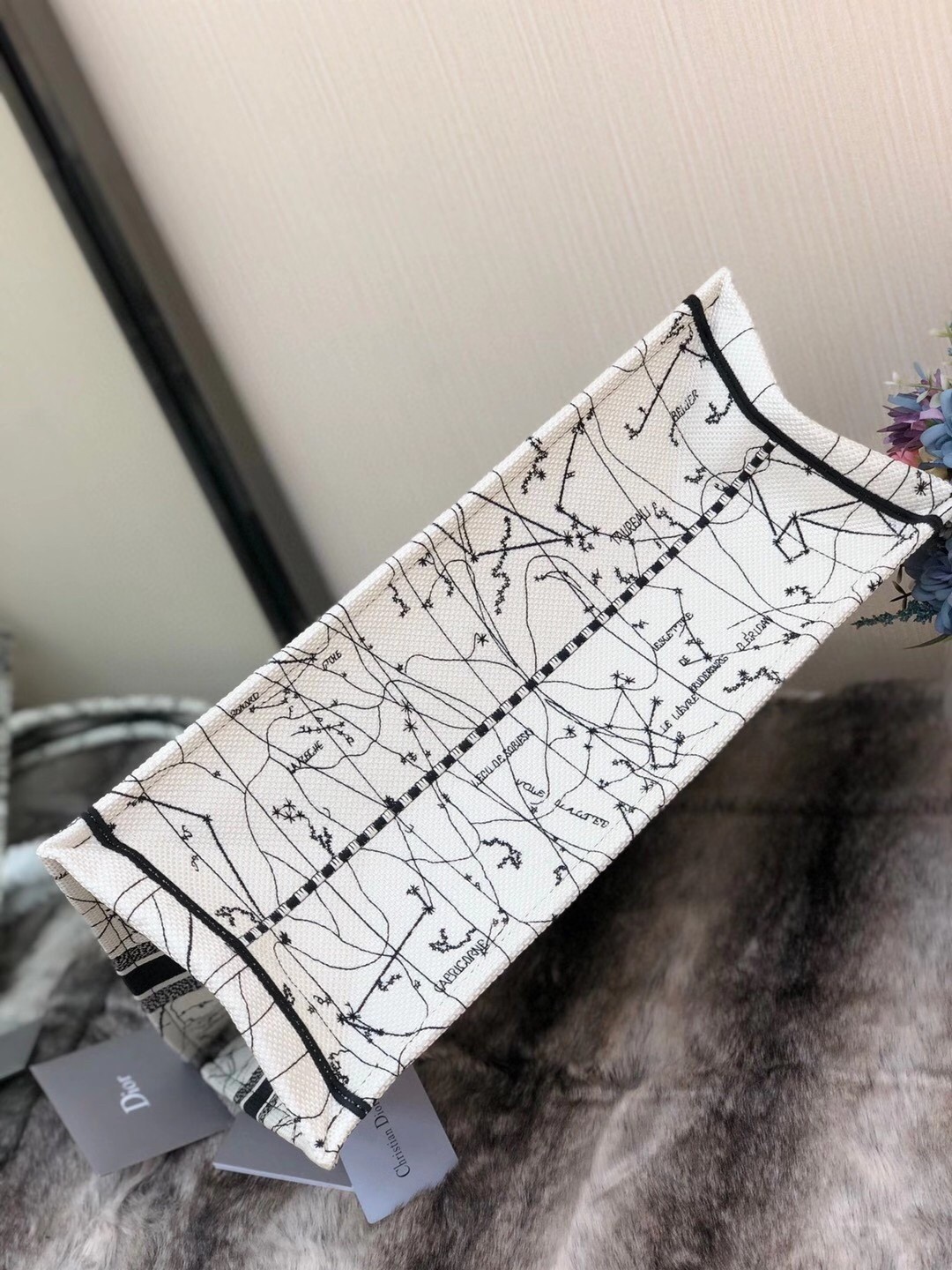 D*or book tote bag in latte zodiac embroidery