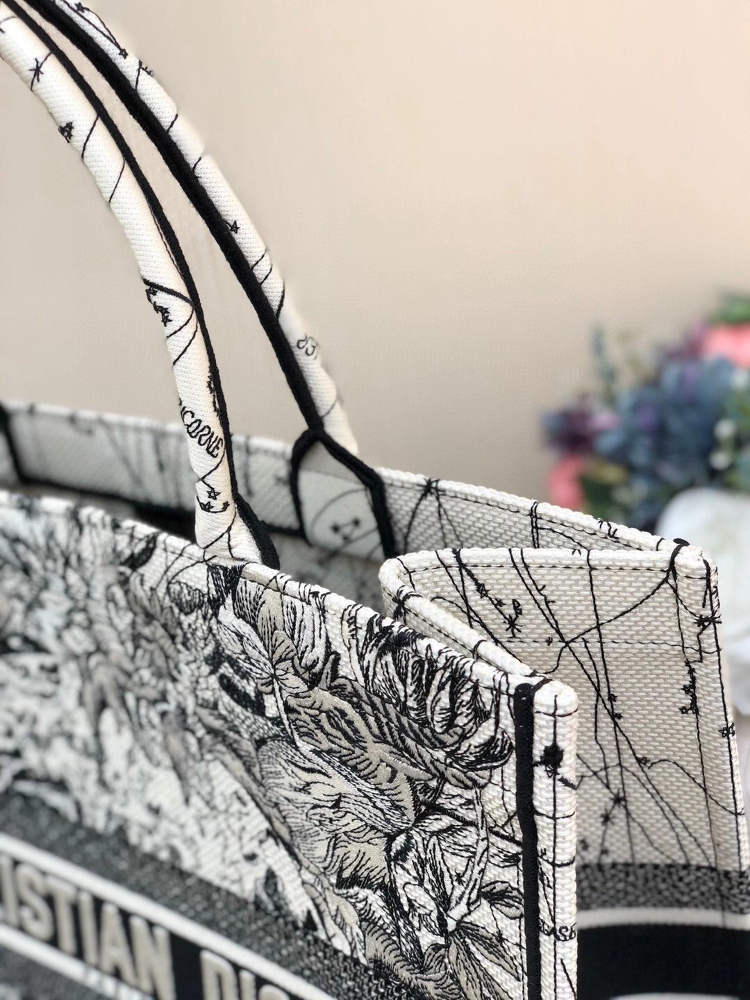 D*or book tote bag in latte zodiac embroidery
