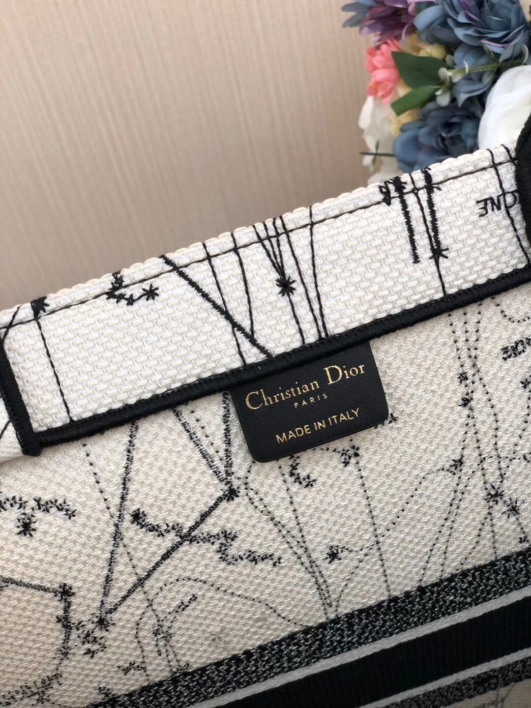 D*or book tote bag in latte zodiac embroidery