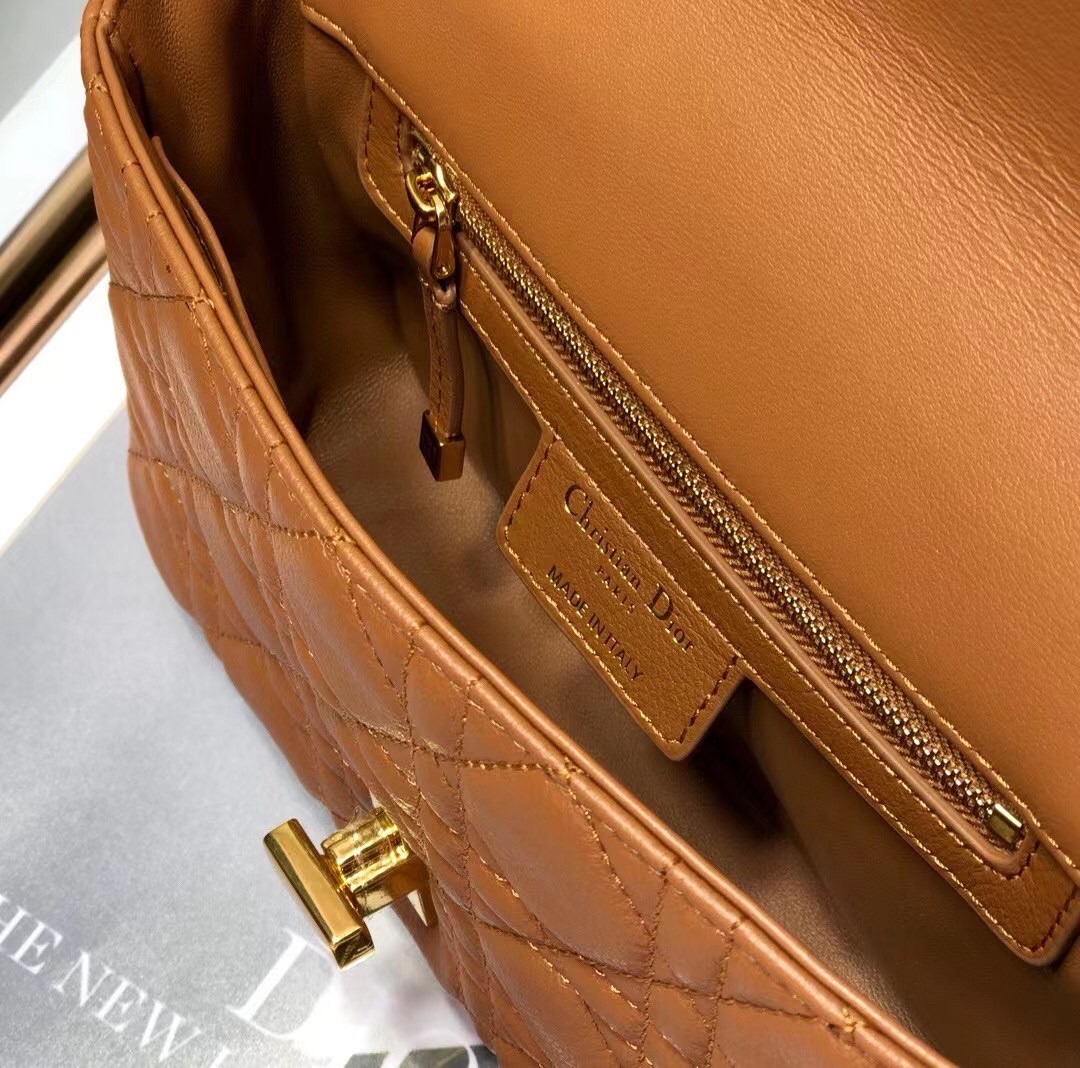 D*or small caro bag in brown cannage calfskin