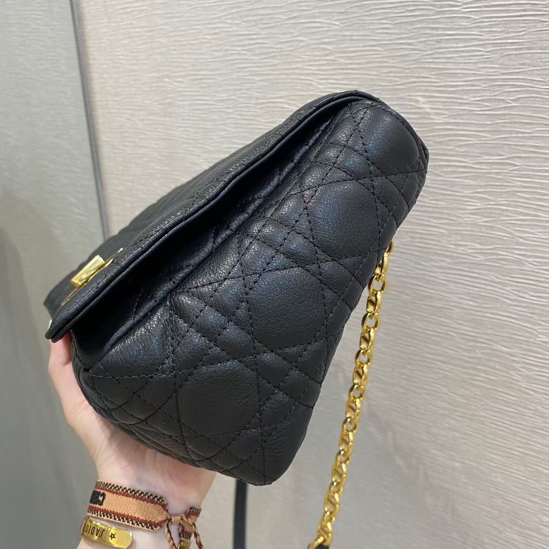 Replica Dior Large Caro Bag In Black Cannage Calfskin