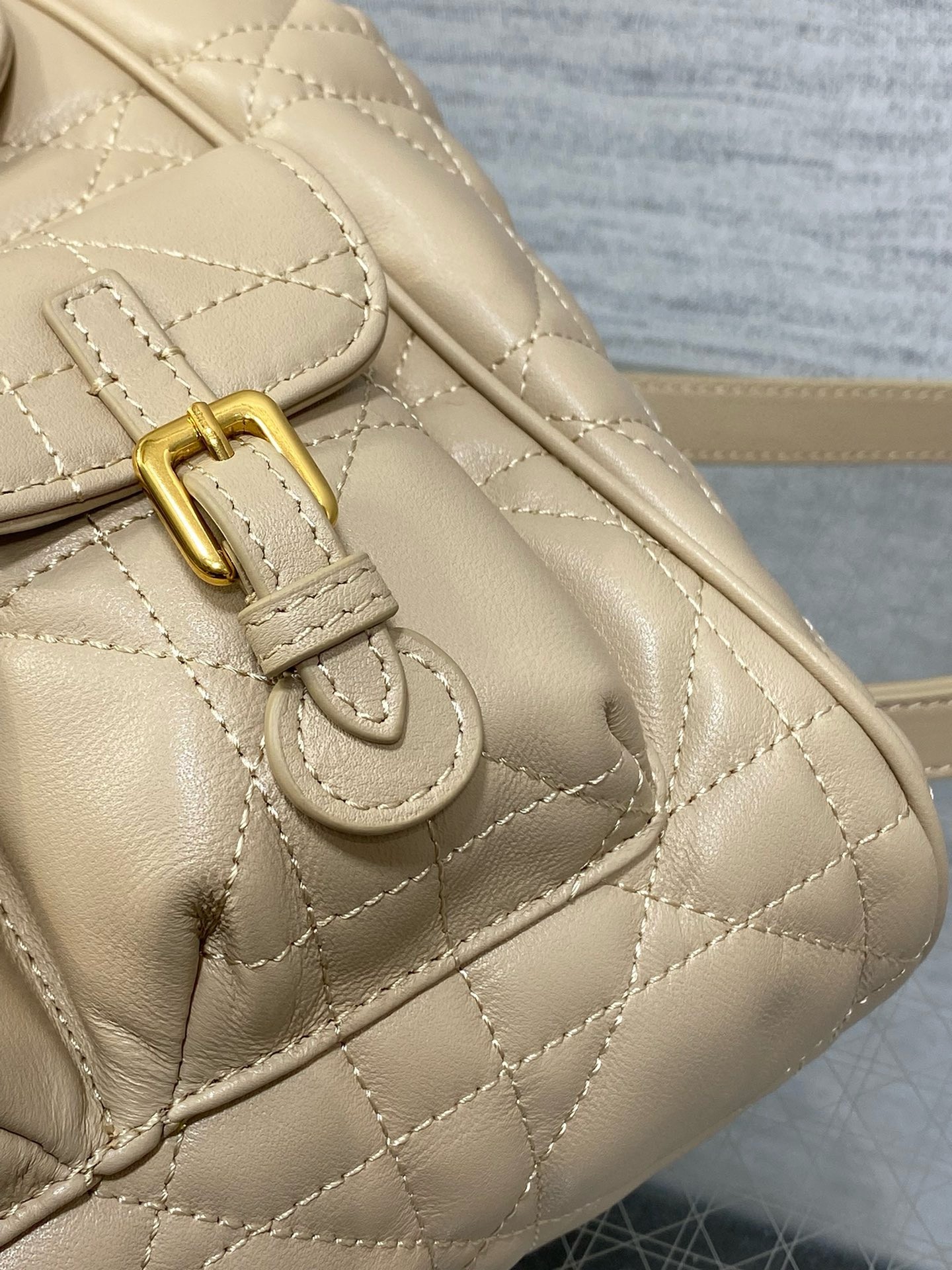 D*or caro medium backpack in beige macrocannage lambskin
