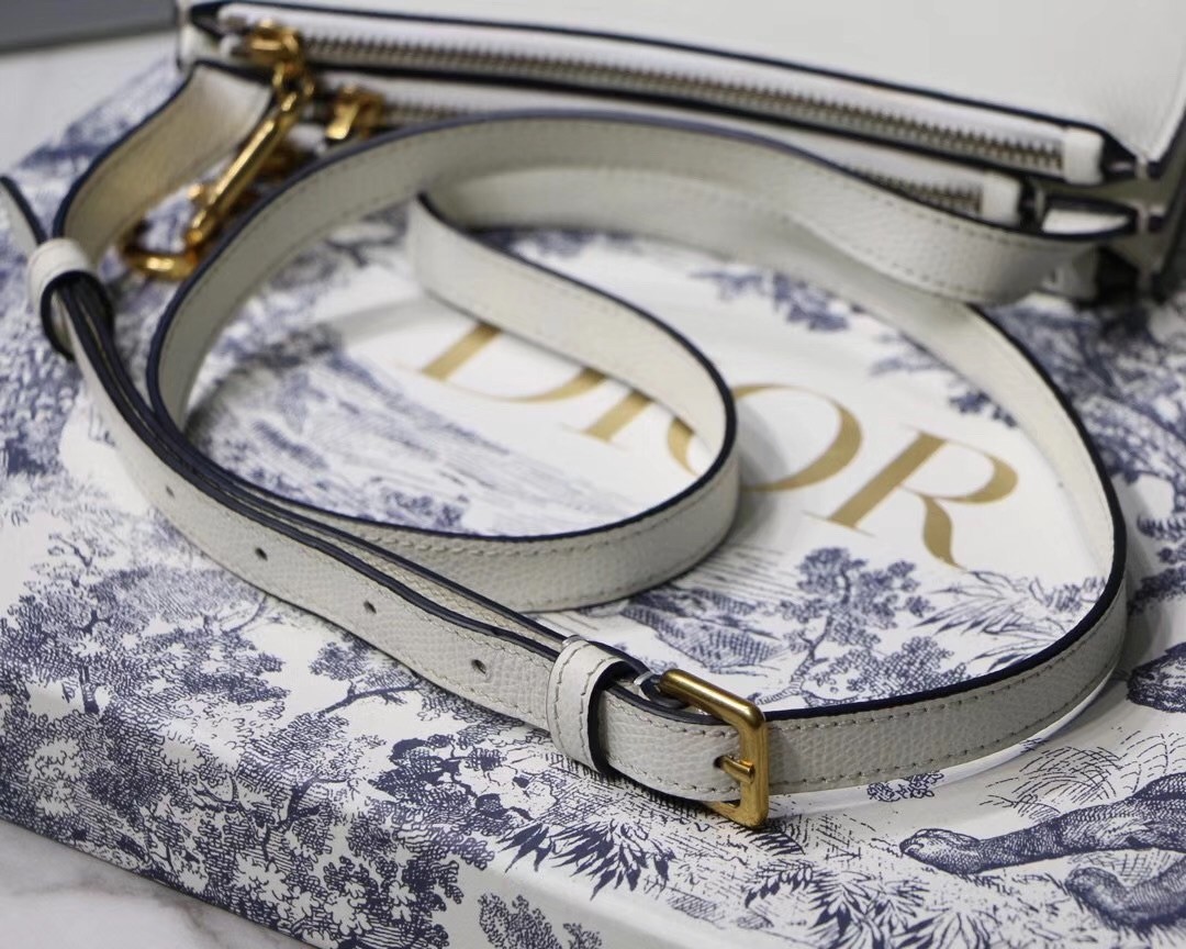 D*or saddle trio pouch with strap in white calfskin