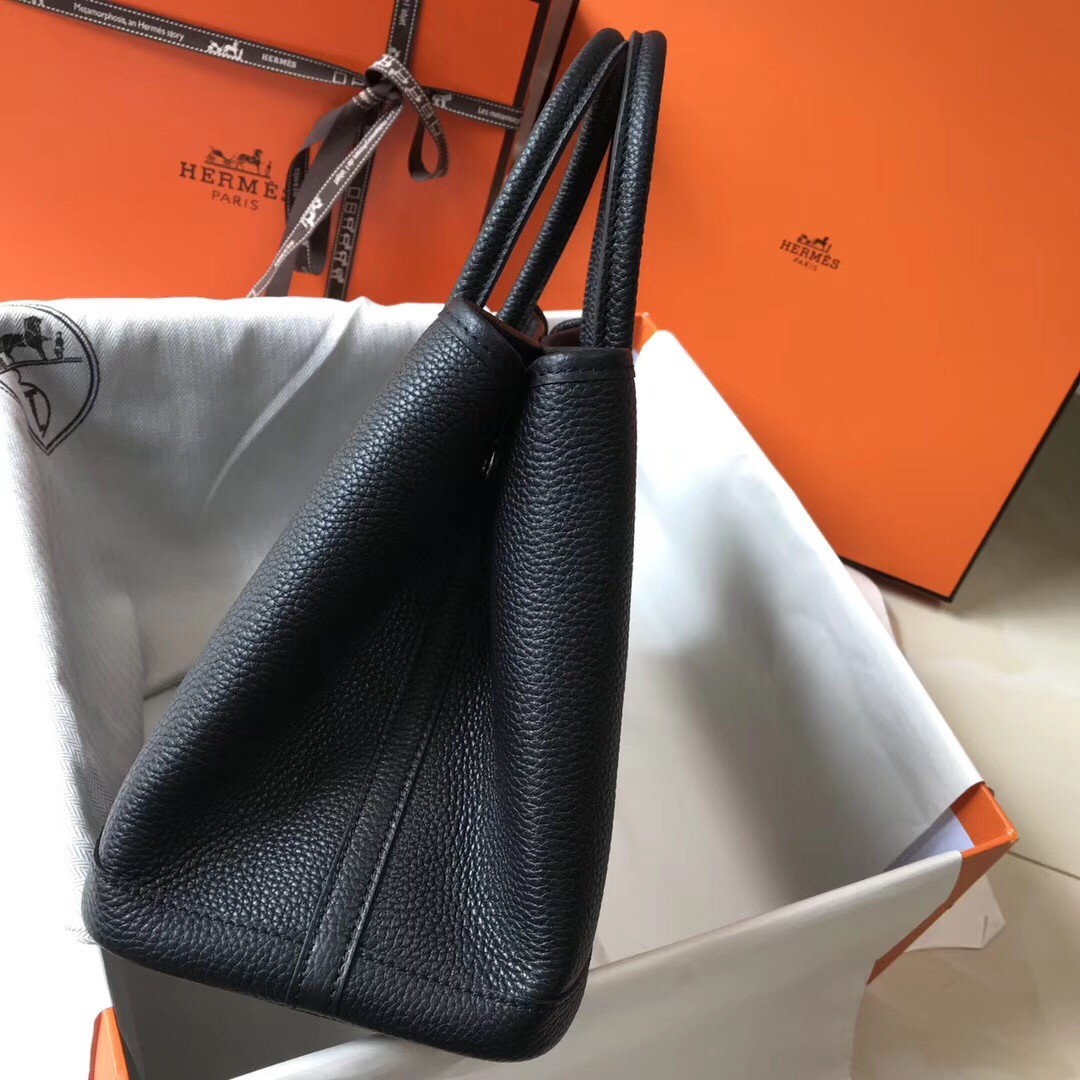 H**mes garden party 30 bag in black clemence calfskin