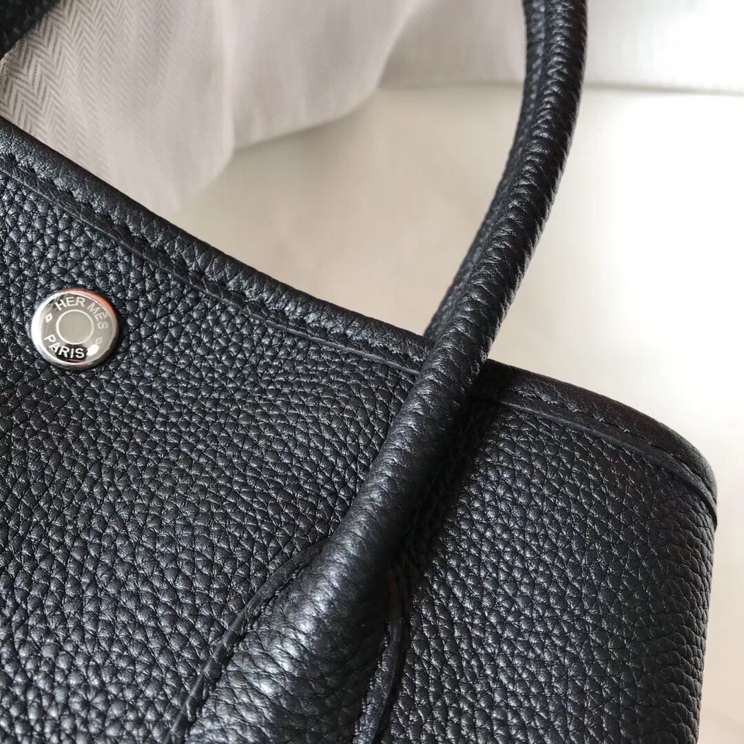 H**mes garden party 30 bag in black clemence calfskin