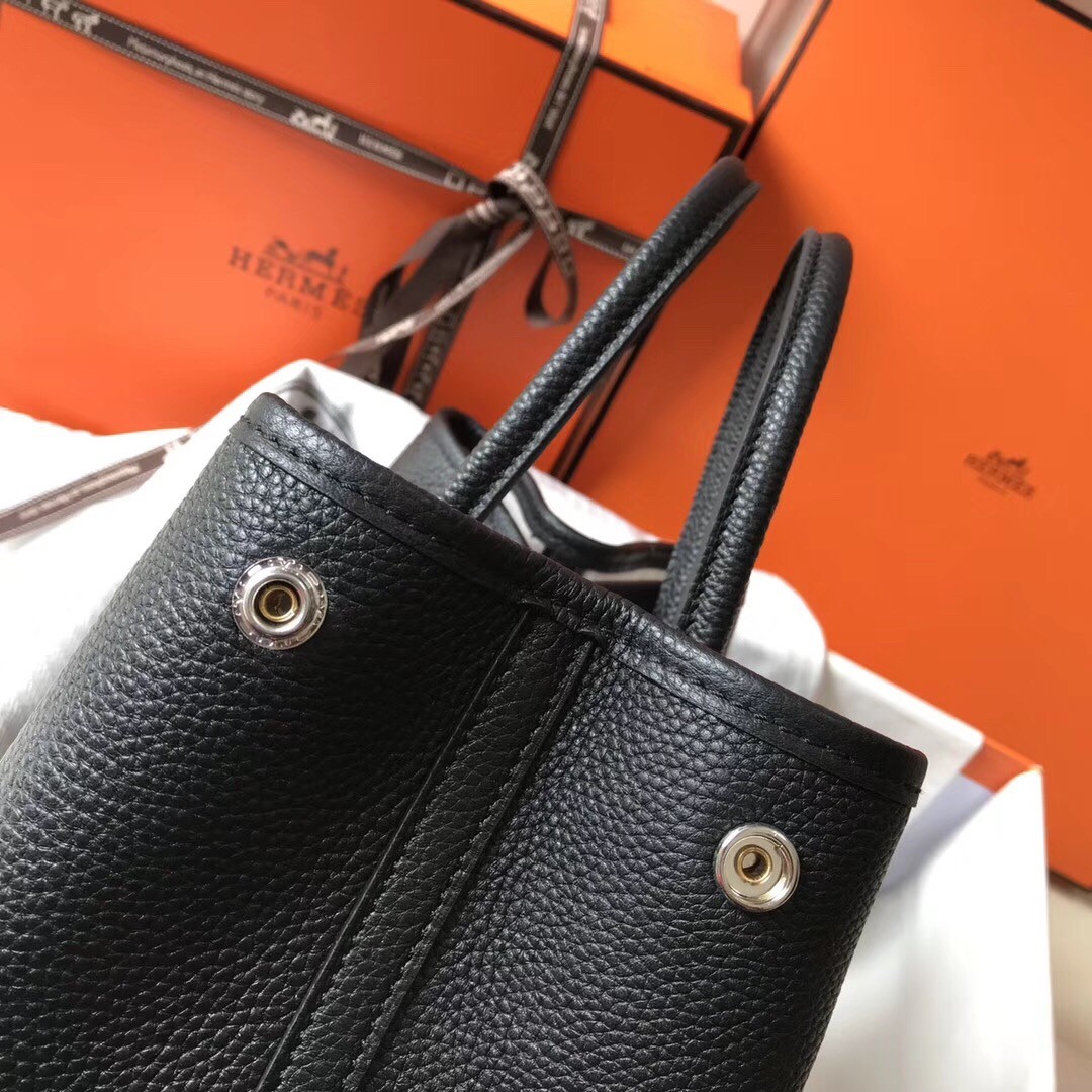 H**mes garden party 30 bag in black clemence calfskin