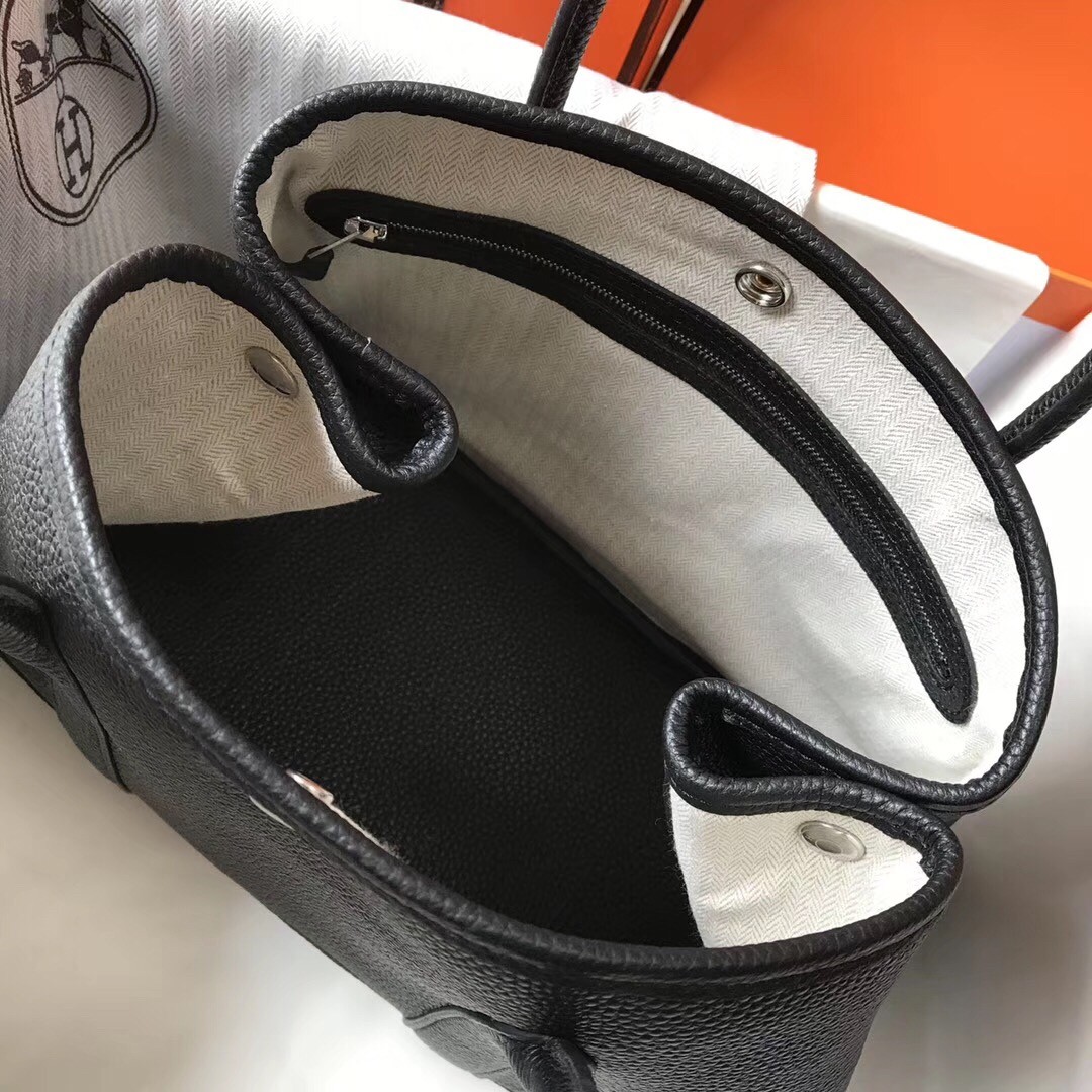 H**mes garden party 30 bag in black clemence calfskin