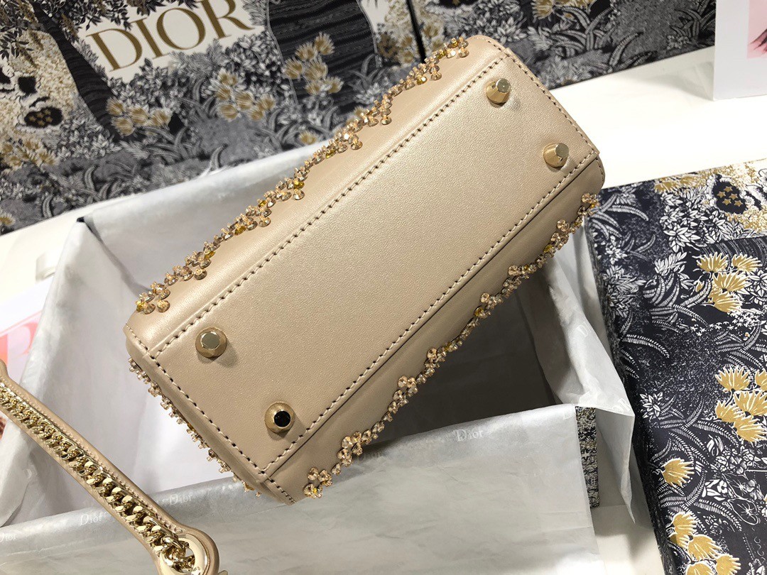 D*or mini lady D*or bag in metallic lambskin with beaded embroidery