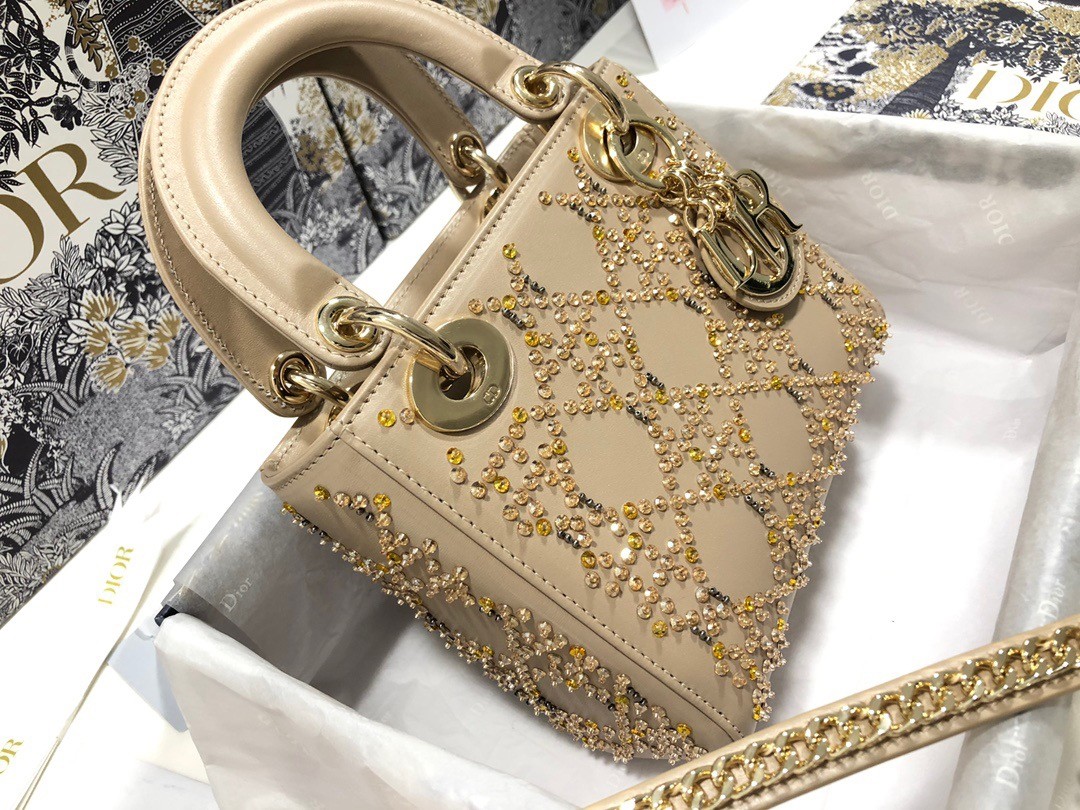 D*or mini lady D*or bag in metallic lambskin with beaded embroidery