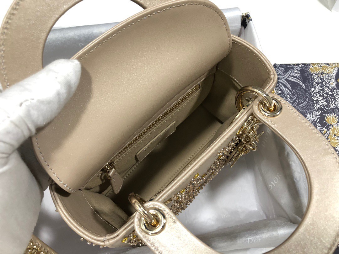 D*or mini lady D*or bag in metallic lambskin with beaded embroidery