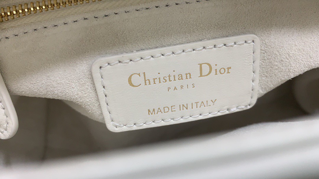 D*or mini lady D*or bag in white lambskin with star embroidery