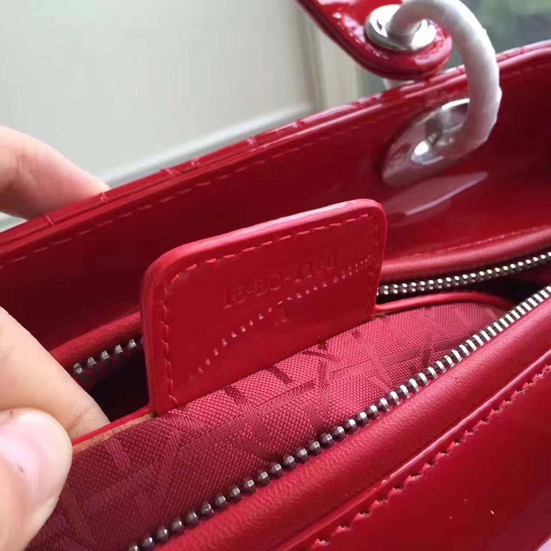 D*or medium lady D*or bag in red patent leather