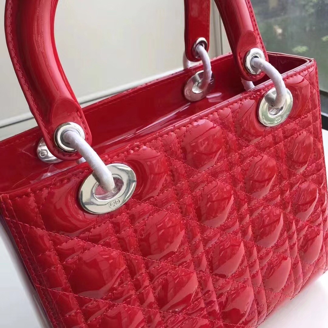 D*or medium lady D*or bag in red patent leather