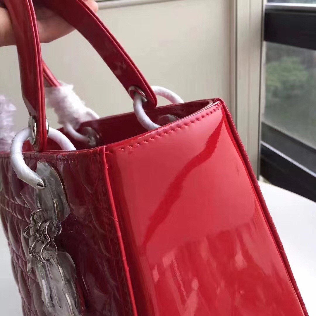 D*or medium lady D*or bag in red patent leather
