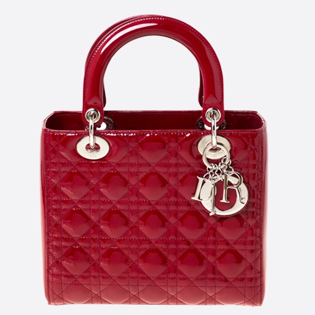 D*or medium lady D*or bag in red patent leather