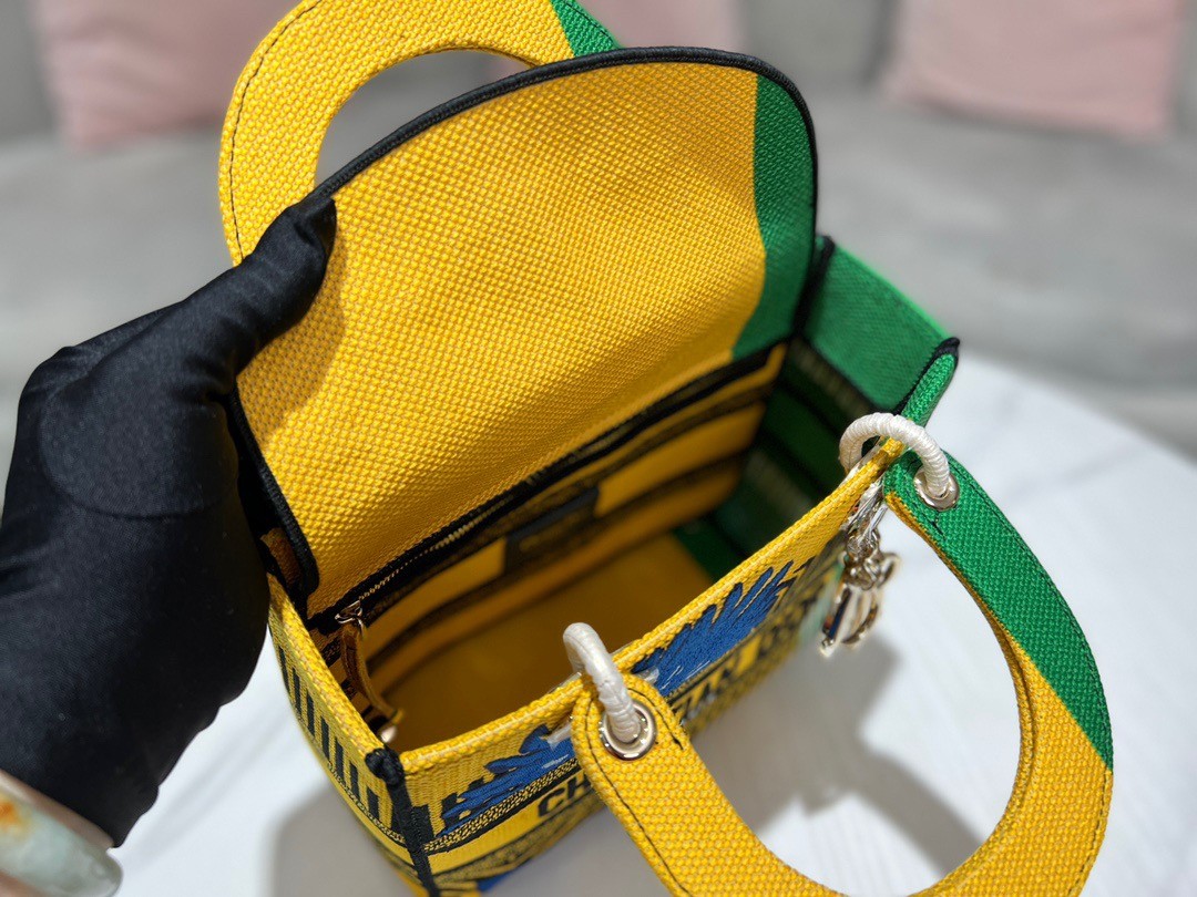 D*or medium lady d-lite bag in yellow and green d-flower pop embroidery