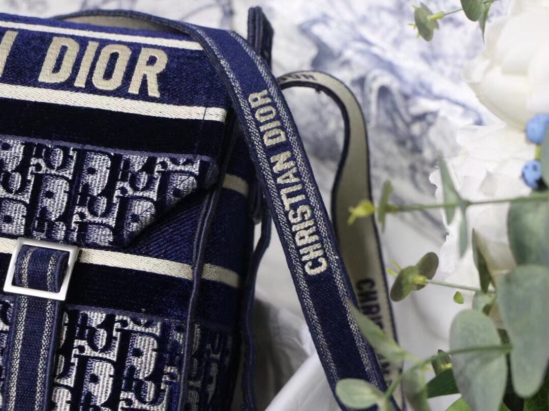 D*or D*orcamp messenger bag in blue oblique embroidered velvet