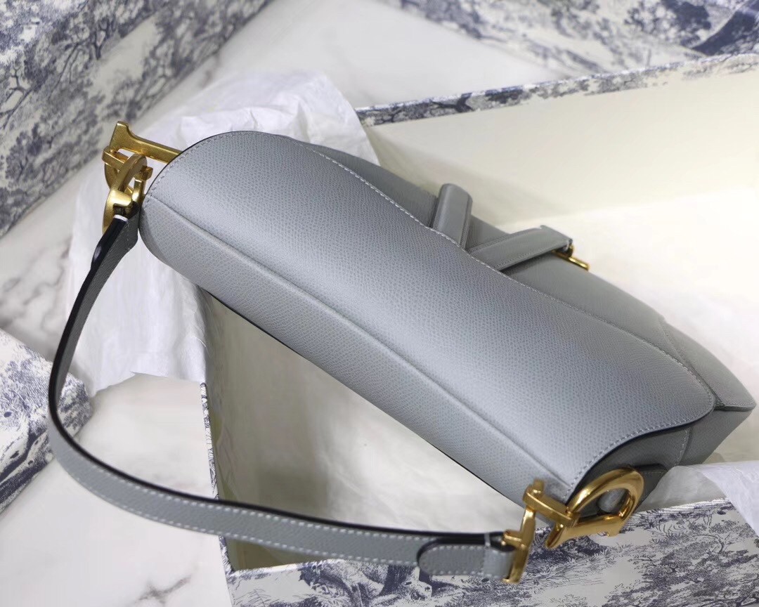 D*or saddle bag in grey grained calfskin
