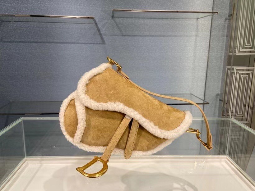 Replica Dior Saddle Bag In Camel Shearling