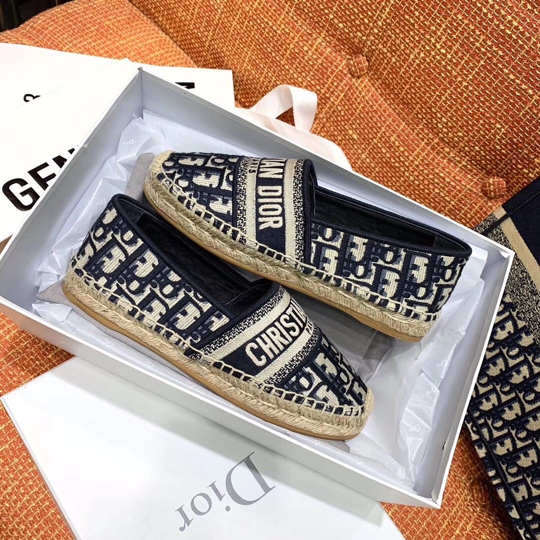 Replica Dior Granville Espadrille In Blue Oblique Embroidered Cotton