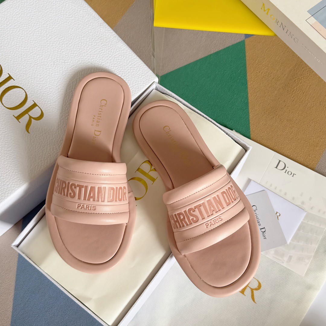 Replica Dior Every-D Slides In Pink Embossed Lambskin