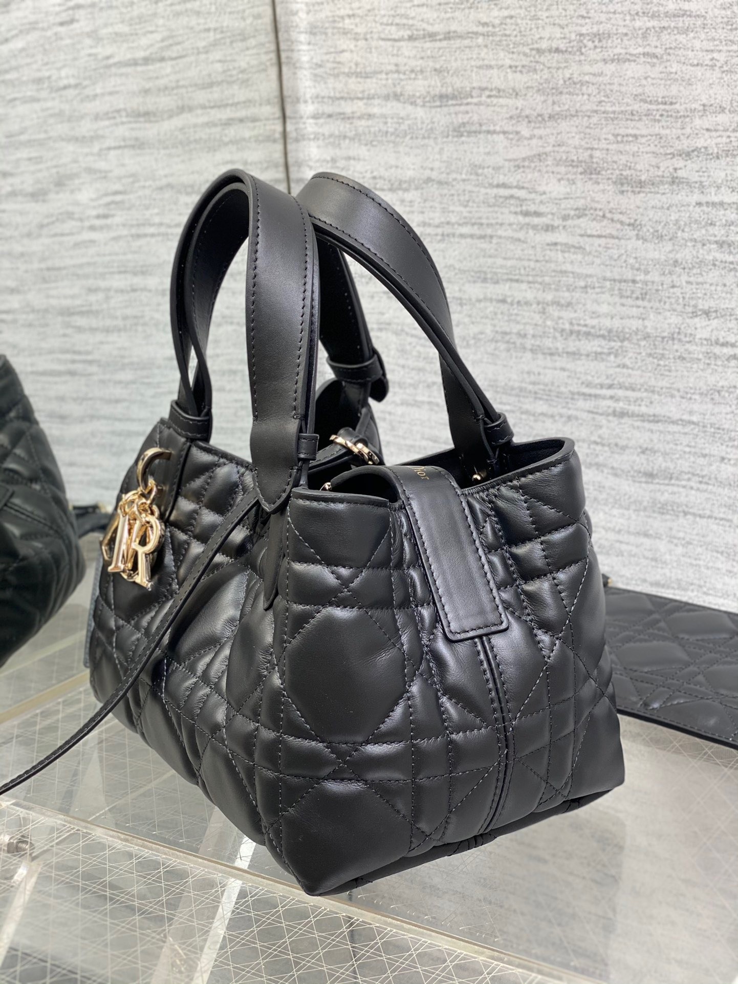 Replica Dior Toujours Small Bag in Black Macrocannage Calfskin
