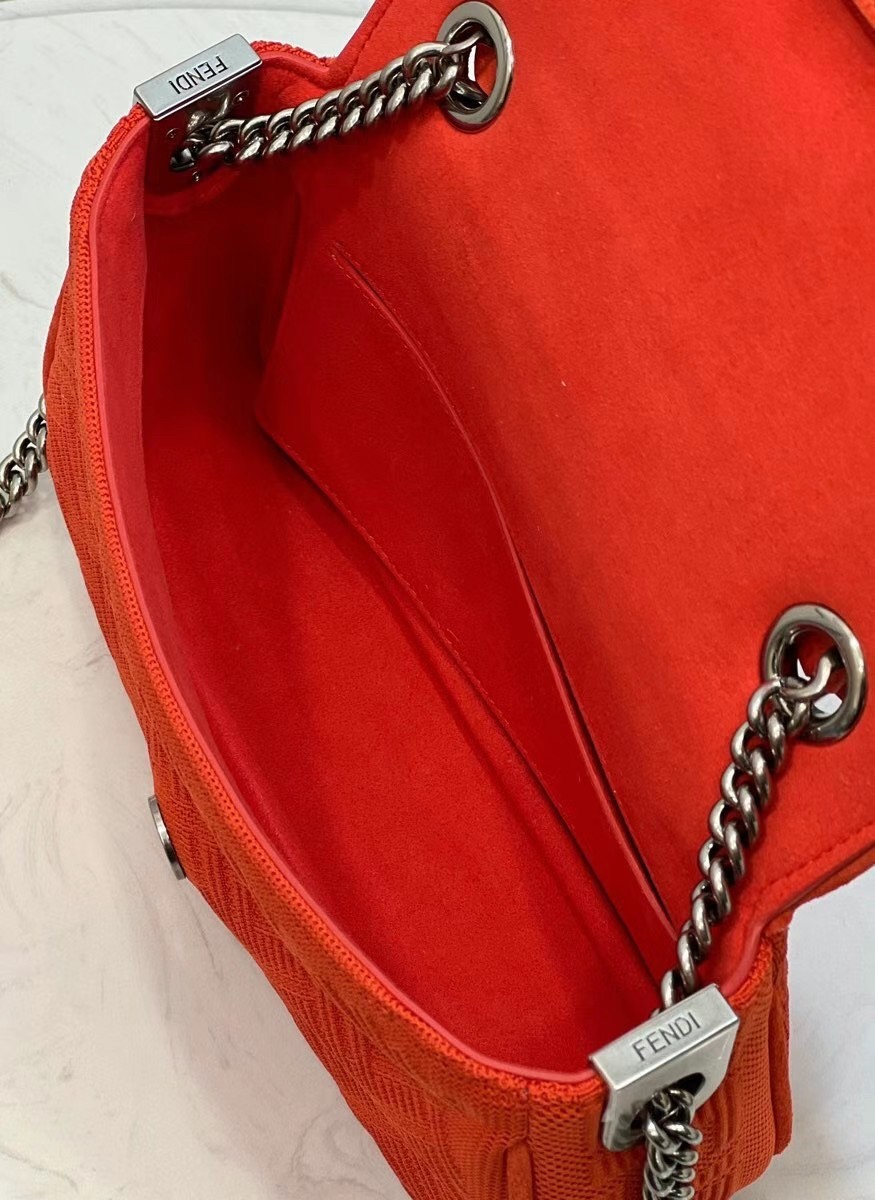 F**di midi baguette chain bag in piment ff fabric