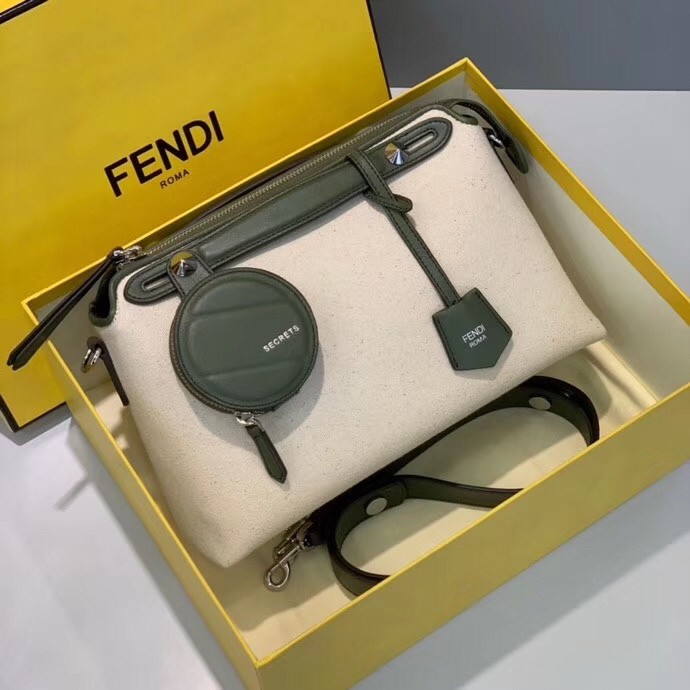 F**di by the way medium bag in canvas with green leather