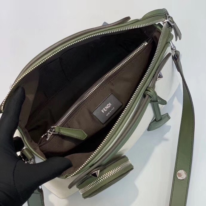F**di by the way medium bag in canvas with green leather