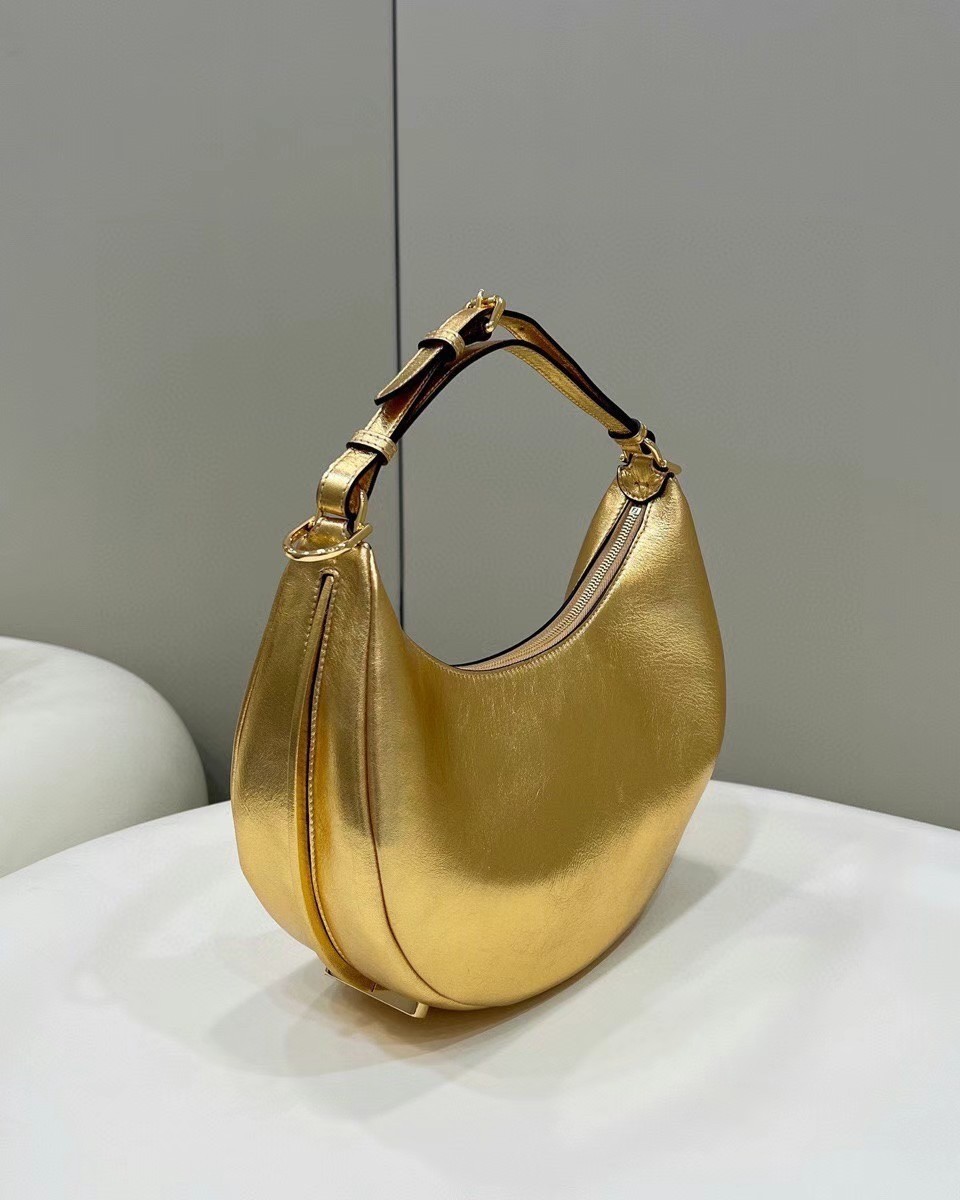 Replica Fendi Fendigraphy Small Hobo Bag In Gold Laminated Leather