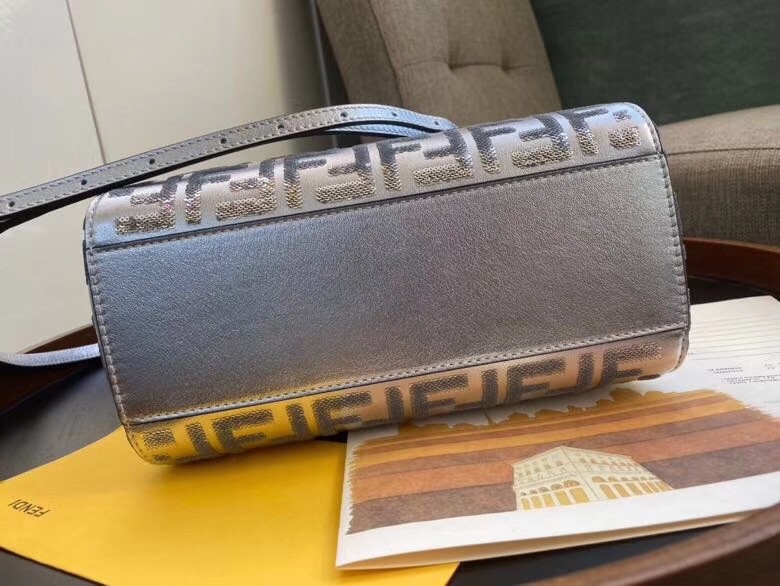 F**di peekaboo mini bag in silver lambskin with ff sequins