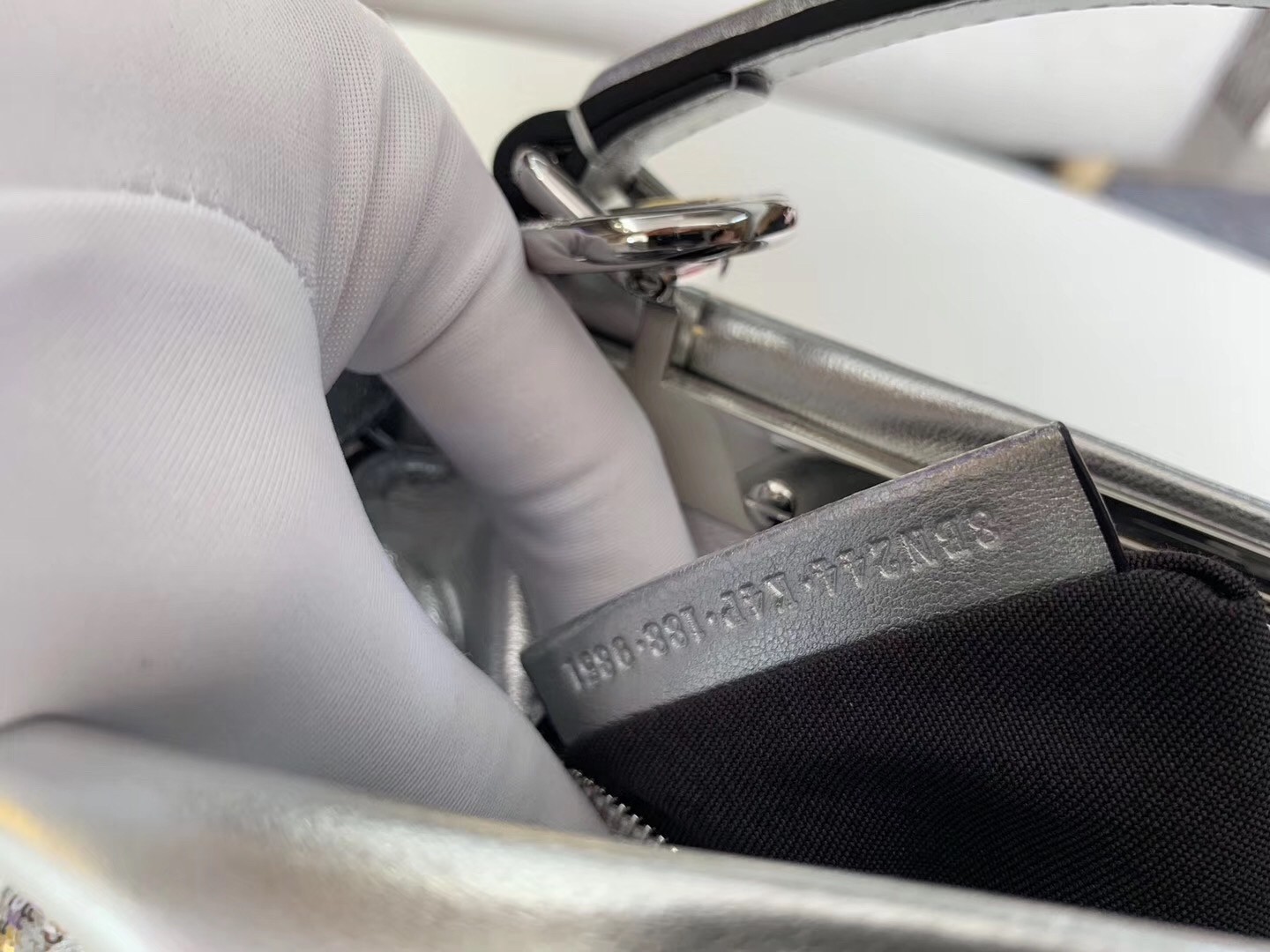 F**di peekaboo mini bag in silver lambskin with ff sequins