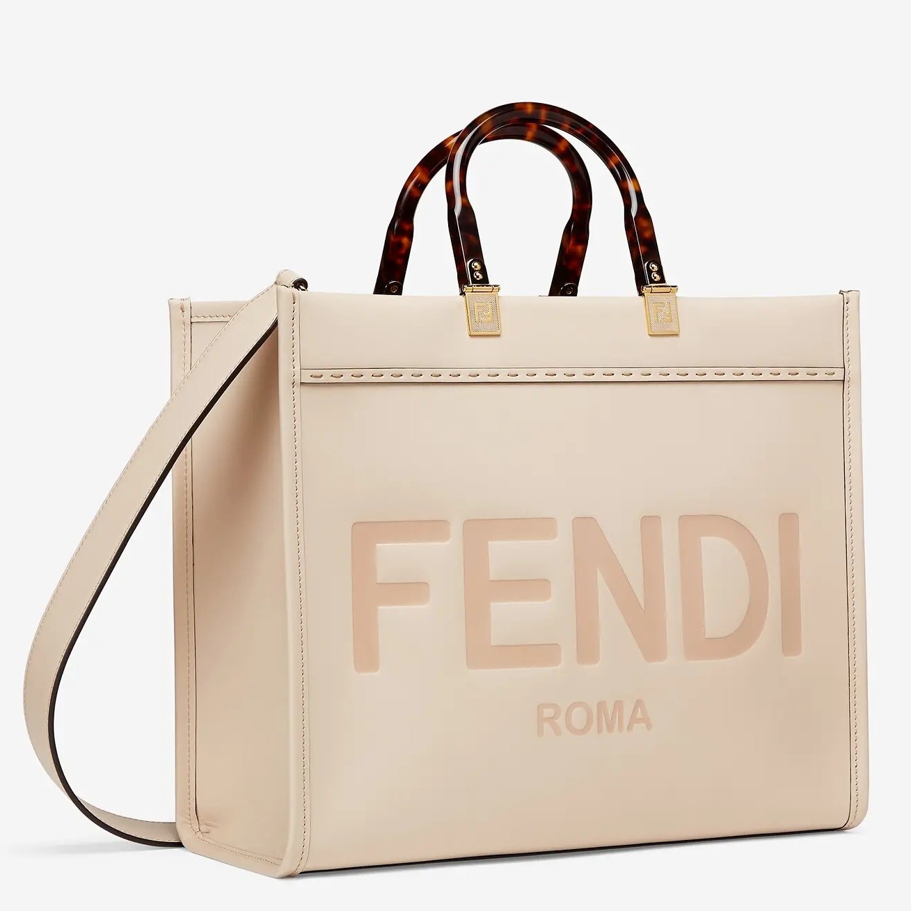 Replica Fendi Sunshine Medium Shopper Bag In Beige Calfskin