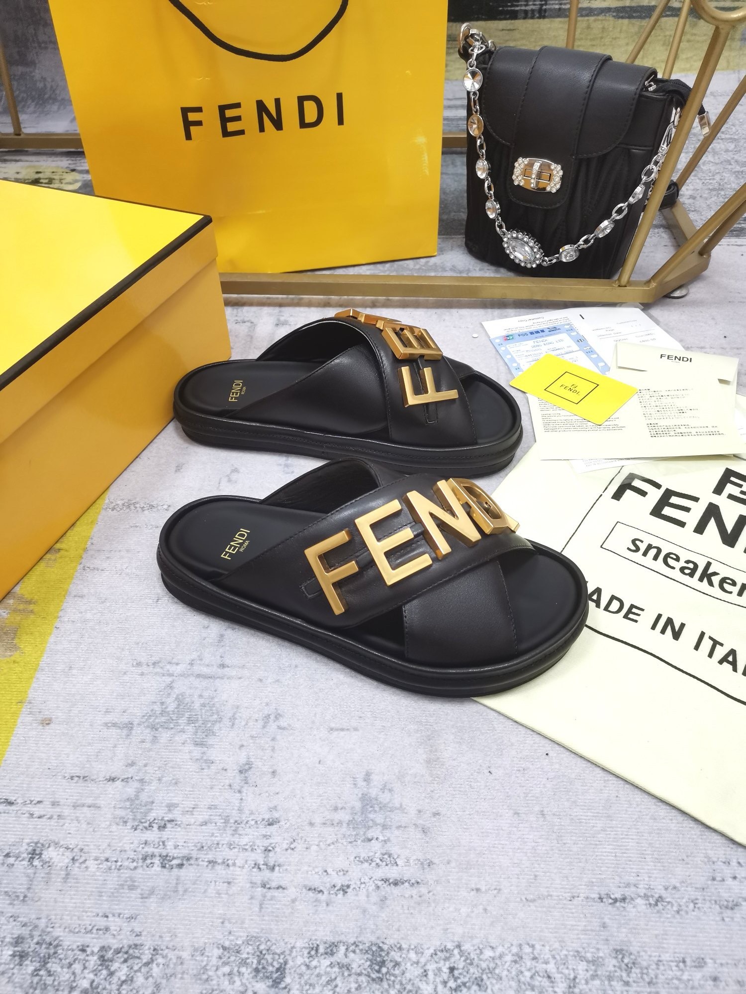 Replica Fendi Fendigraphy Slides In Black Calfskin