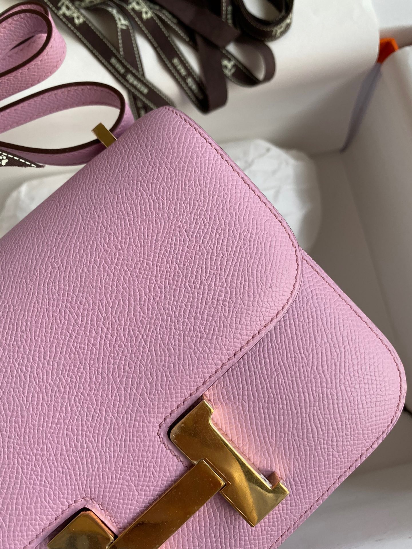 H**mes constance 18 handmade bag in mauve sylvestre epsom calfskin