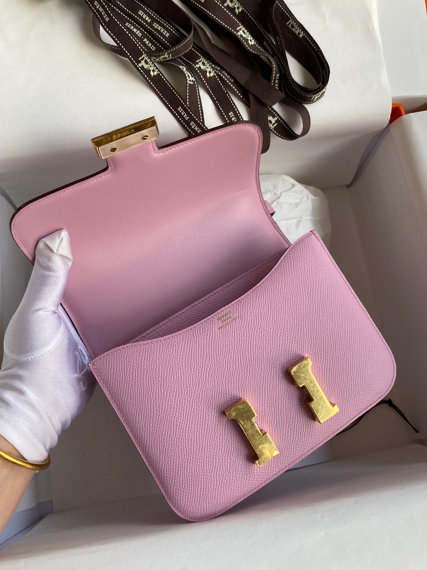 H**mes constance 18 handmade bag in mauve sylvestre epsom calfskin