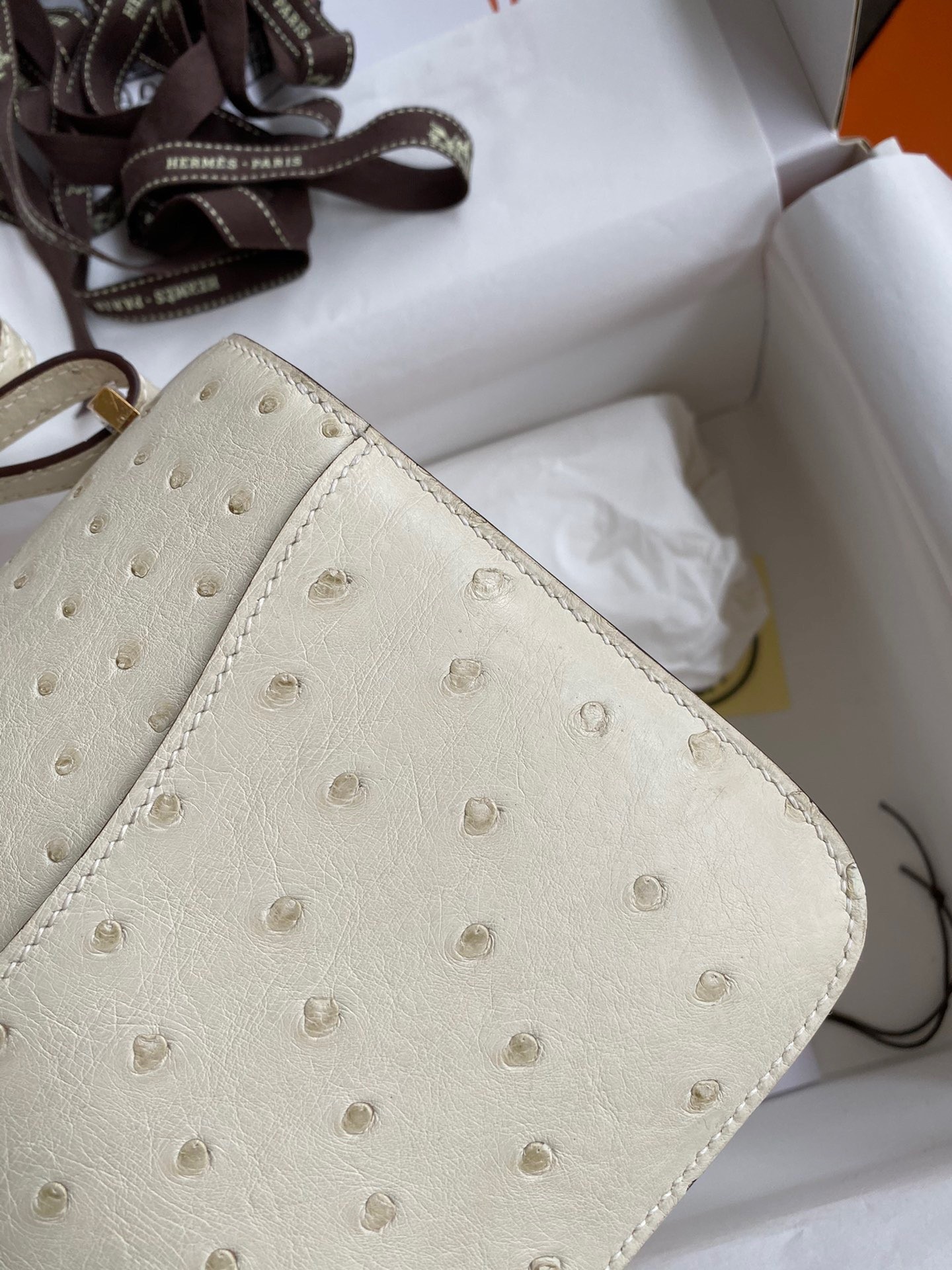H**mes constance 18 handmade bag in parchemin ostrich leather