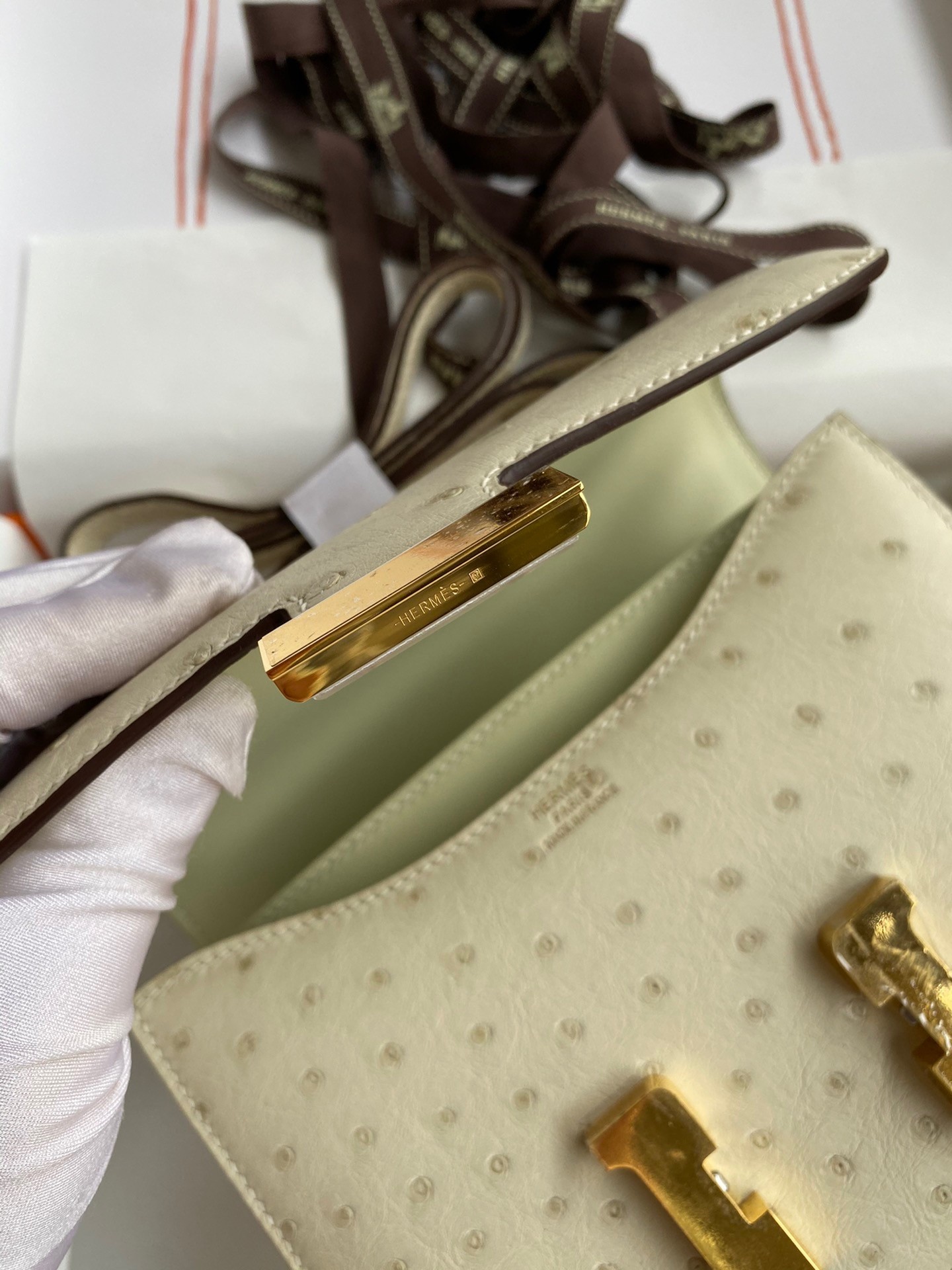 H**mes constance 18 handmade bag in parchemin ostrich leather