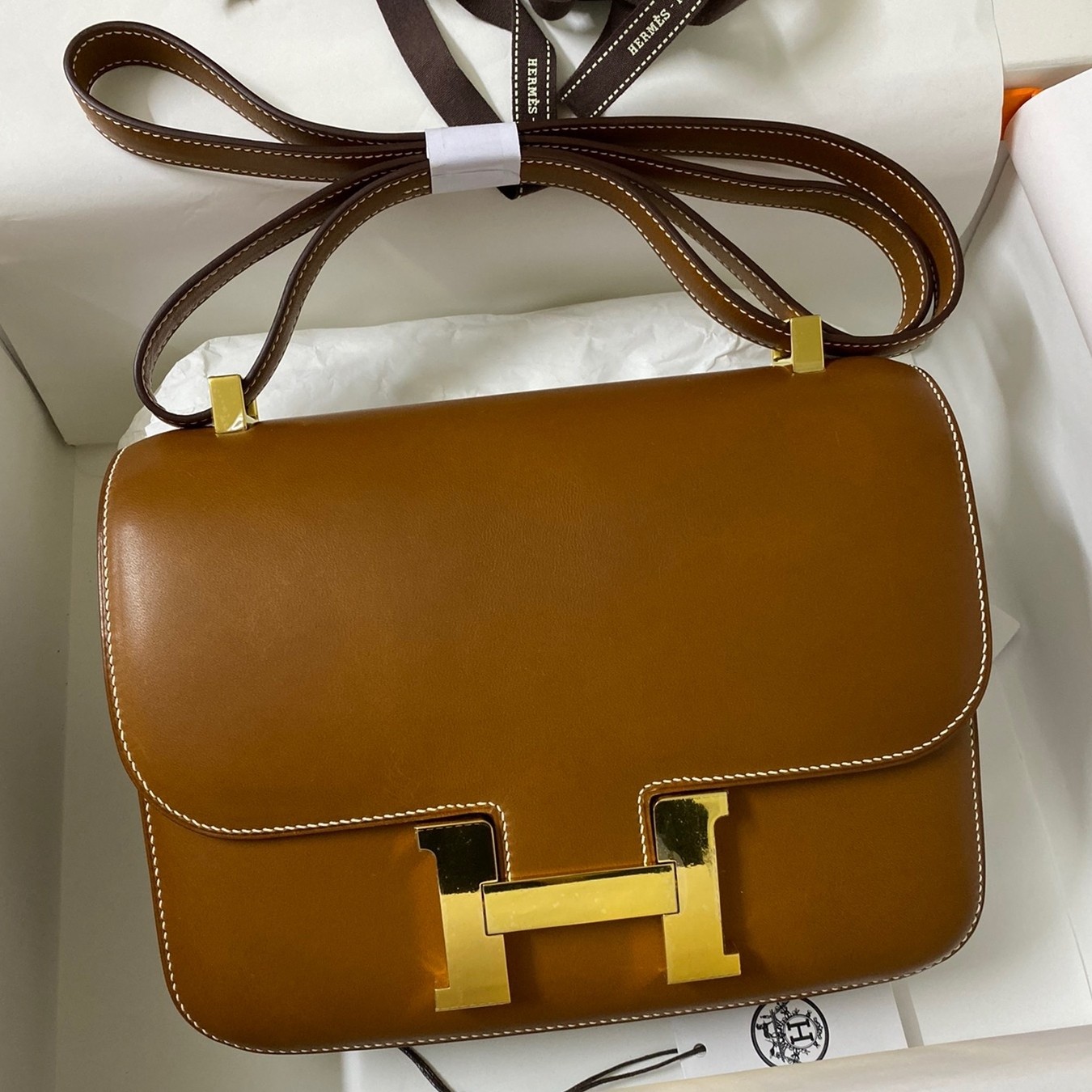 Replica Hermes Constance 24 Handmade Bag In Gold Barenia Calfskin