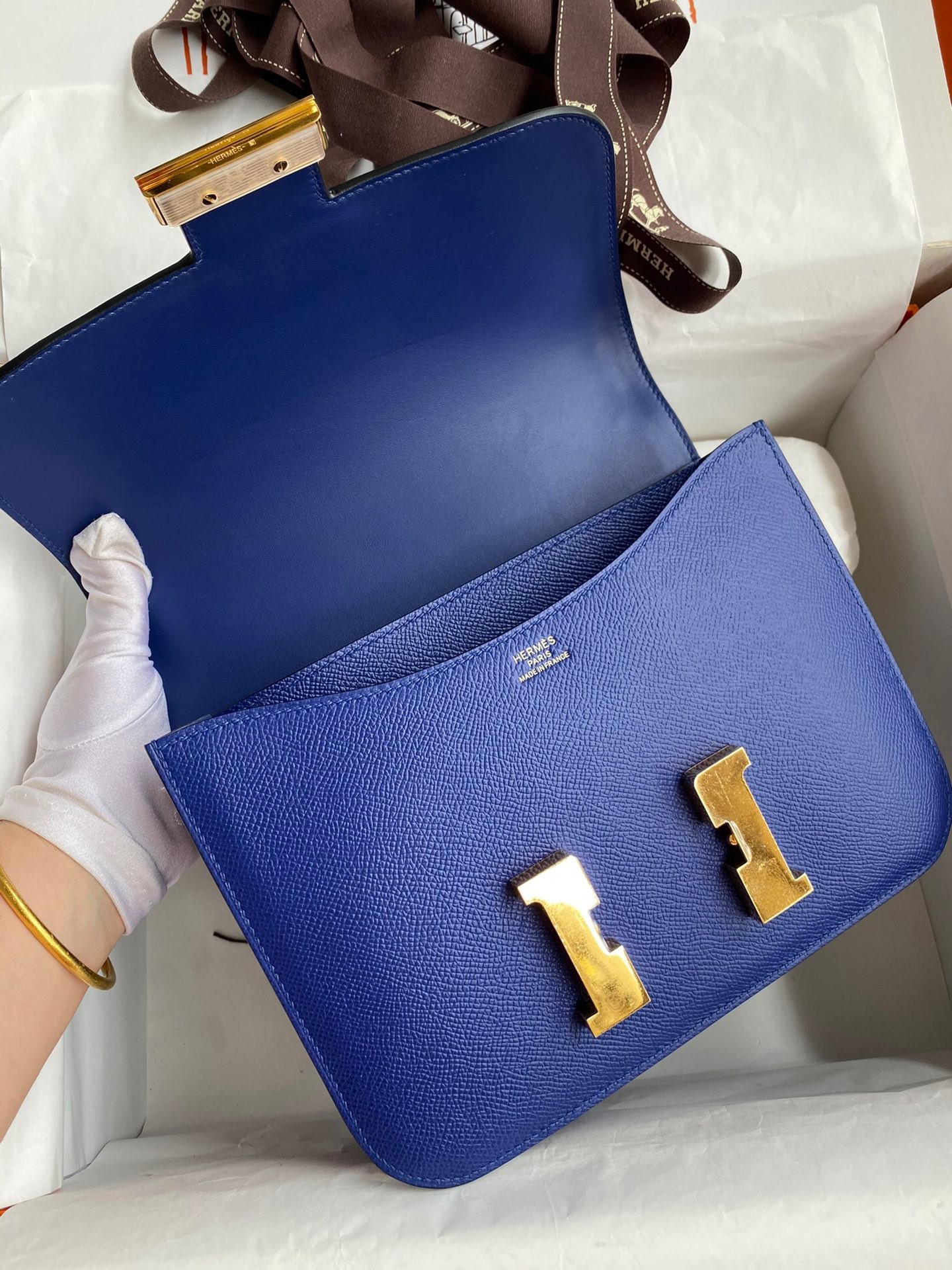 H**mes constance 24 handmade bag in blue electric epsom calfskin