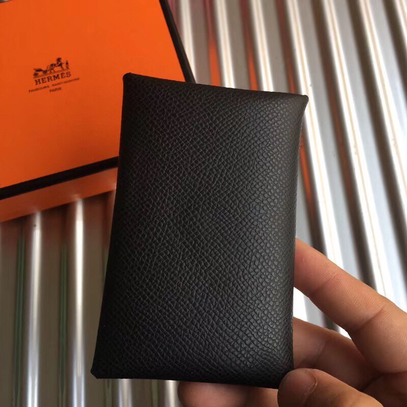 Replica Hermes Black Epsom Calvi Card Holder