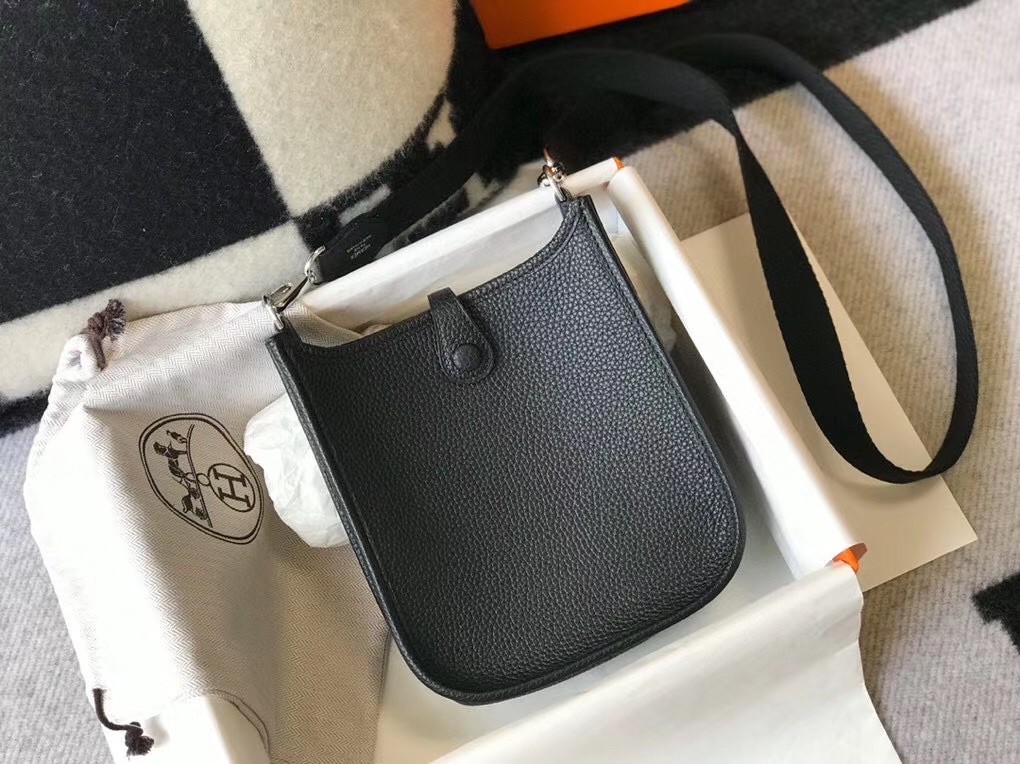 H**mes evelyne iii tpm mini bag in black clemence leather